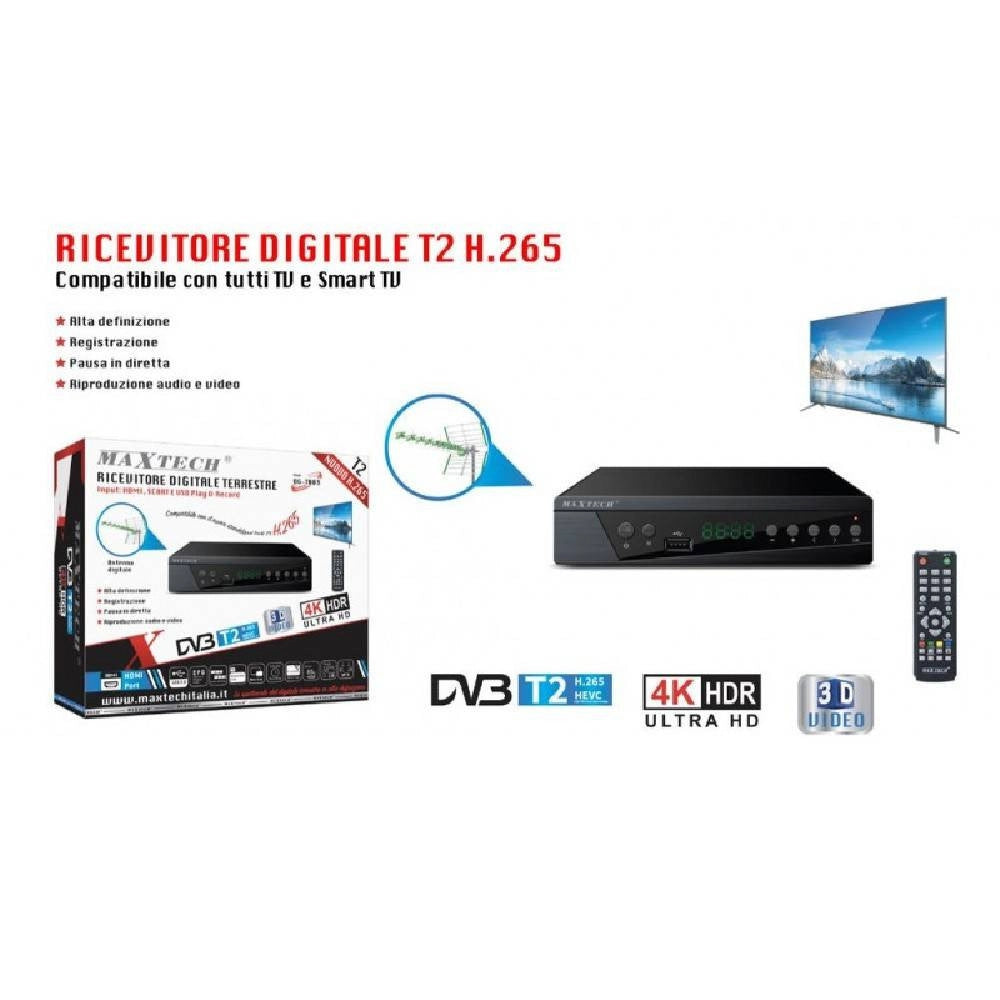 Trade Shop - Ricevitore Digitale Terrestre T2 H.265 Decoder Tv Smart Tv Dg-t003 Telecomando -
