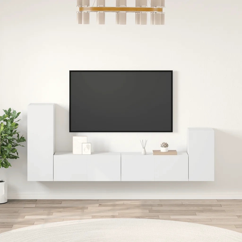 Set di Mobili Porta TV 4 pz-Credenza per TV Bianco in Legno Multistrato 395751