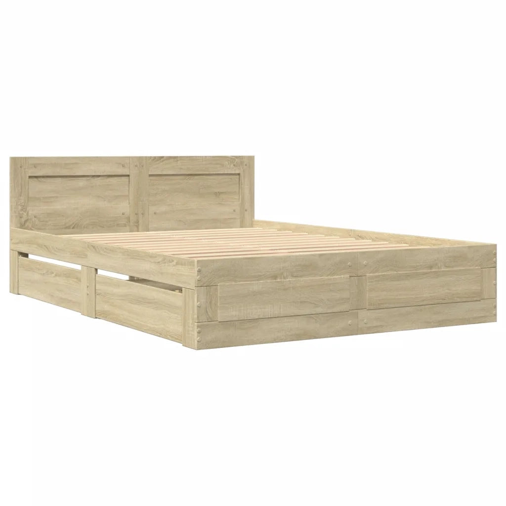 Letto matrimoniale | Letto per adulti | Giroletto Testiera Rovere Sonoma 140x200 cm Legno Multistrato