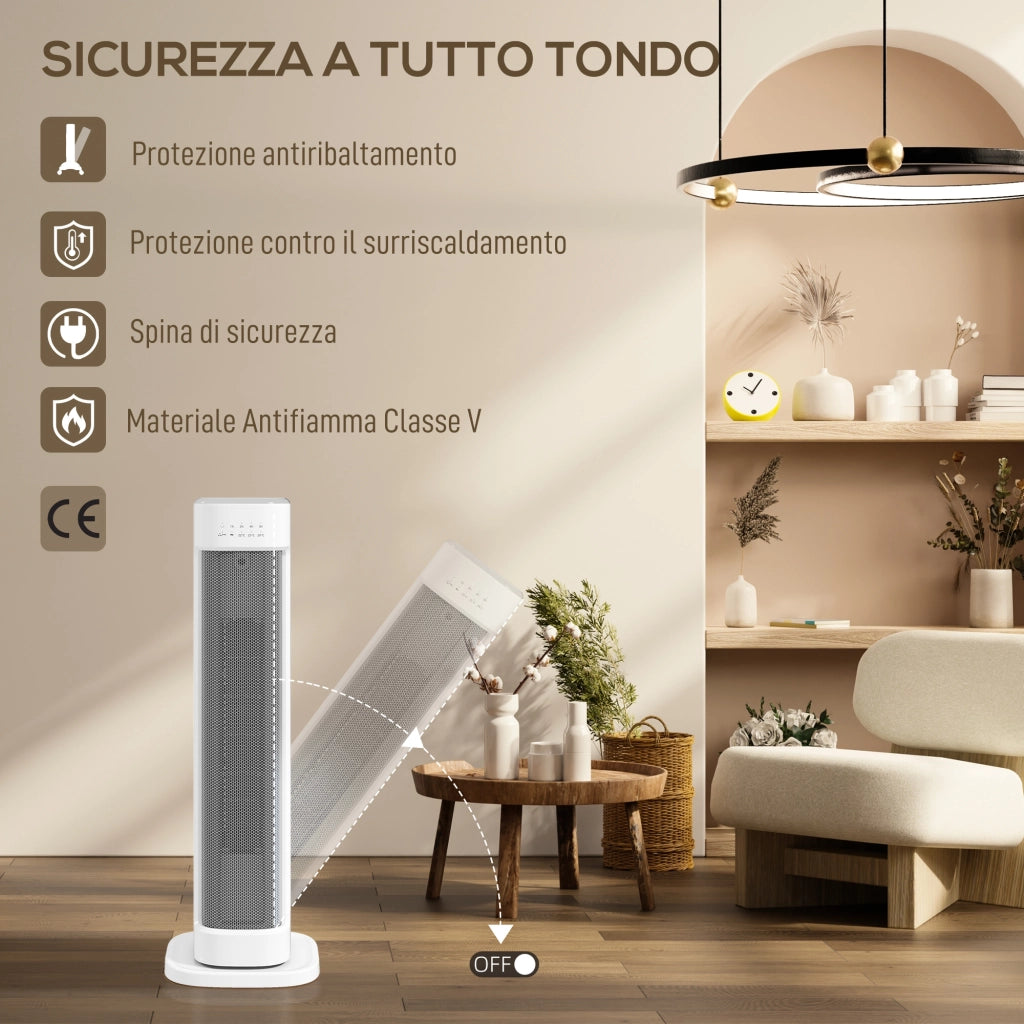 Termoventilatore Ceramico PTC 2000W con 3 Temperature Regolabili Timer e Telecomando Bianco