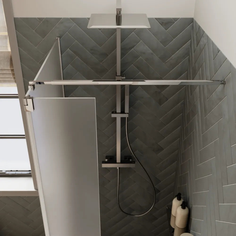 Doccia walk-in 100cm + anta 40cm vetro 8mm opaco profili cromo | Keros