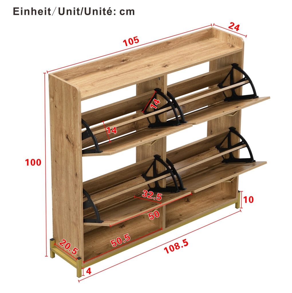 Scarpiera in MDF con ripiano superiore; 108;5 x 24 x 100 cm; color legno
