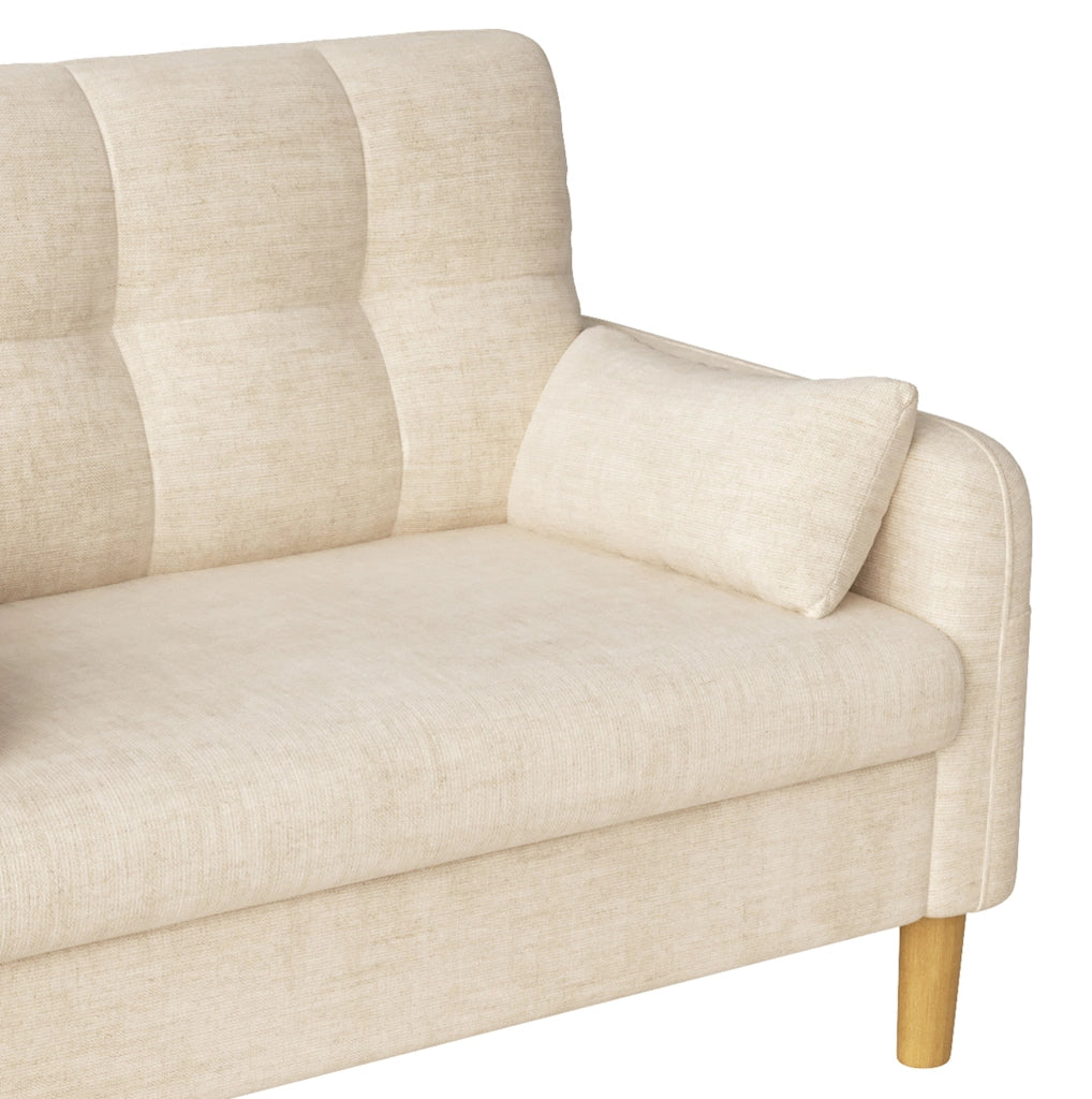 Divano a 2 posti moderno in tessuto chenille beige con cuscini e tasca laterale, 119x78x85 cm