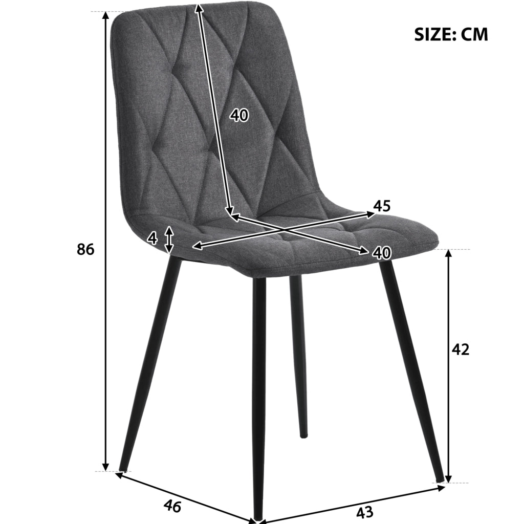 Set tavolo da pranzo 117x68 cm con 4 sedie in tessuto grigio scuro e gambe nere