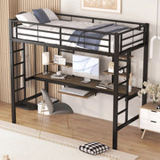 Letto a soppalco 90x200 cm con scrivania e 2 ripiani in metallo e MDF nero