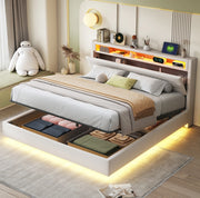 Letto matrimoniale imbottito 160x200 cm con LED e USB