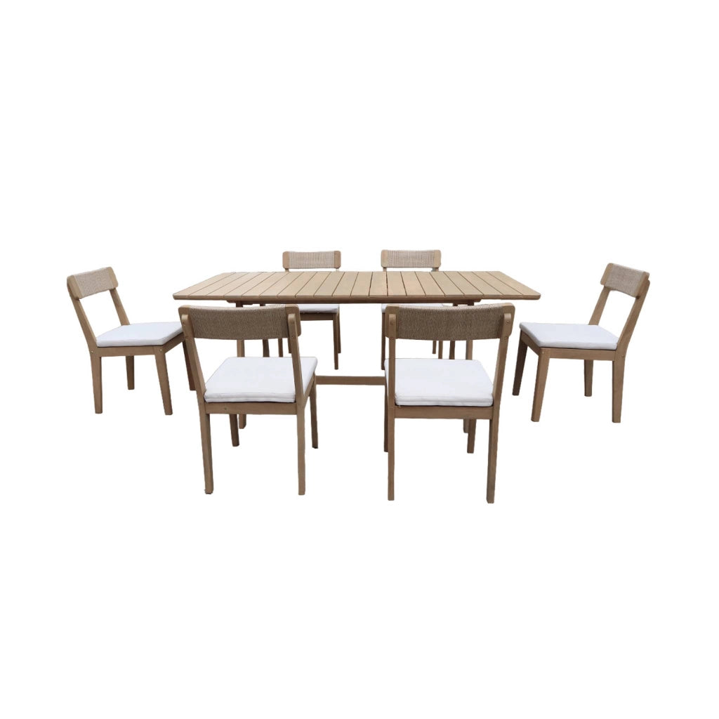 Set tavolo da giardino in legno di acacia con 6 sedie, marrone