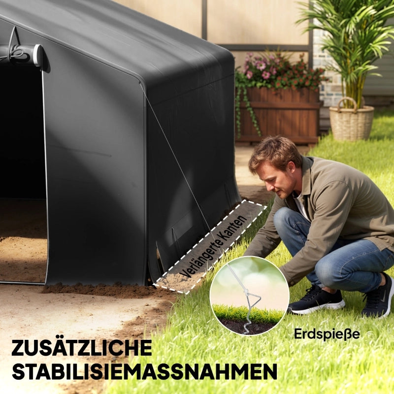 Tenda garage porta attrezzi 3 x 3 m, struttura in metallo zincato, grigio scuro