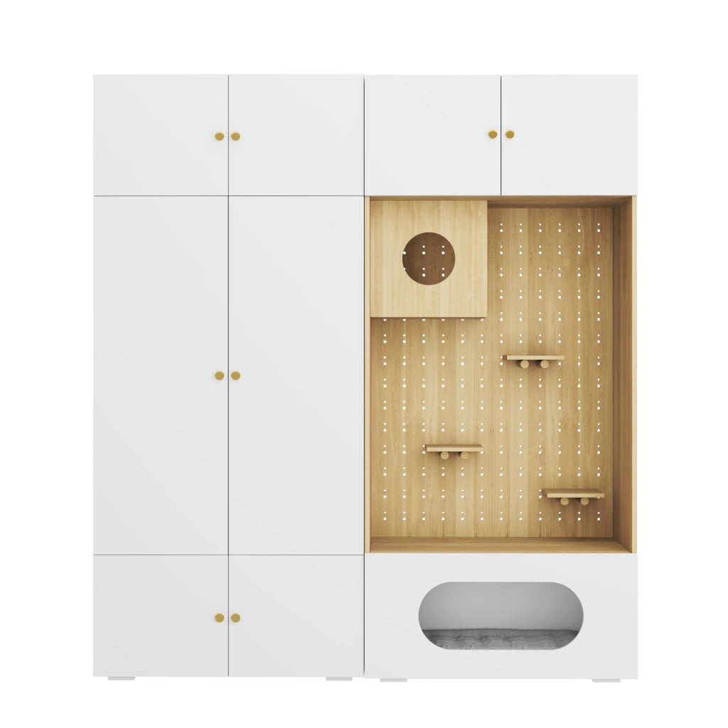 Armadio multifunzione 2-in-1 con parete arrampicata per gatti, 180x50x200 cm, bianco e effetto legno