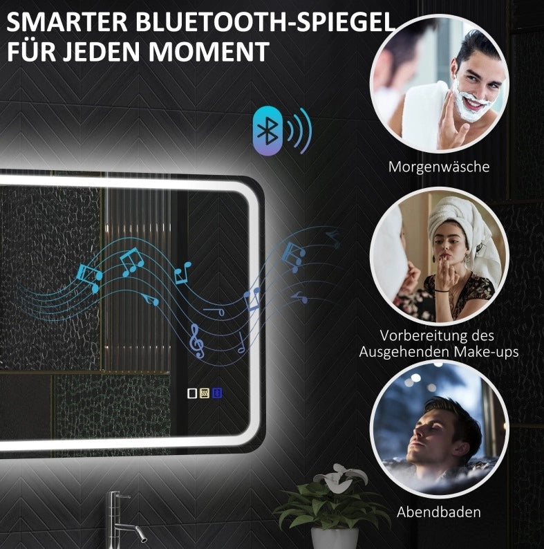 Specchio da bagno LED 50x70 cm con Bluetooth, funzione anti-appannamento, touchscreen e luce regolabile argento