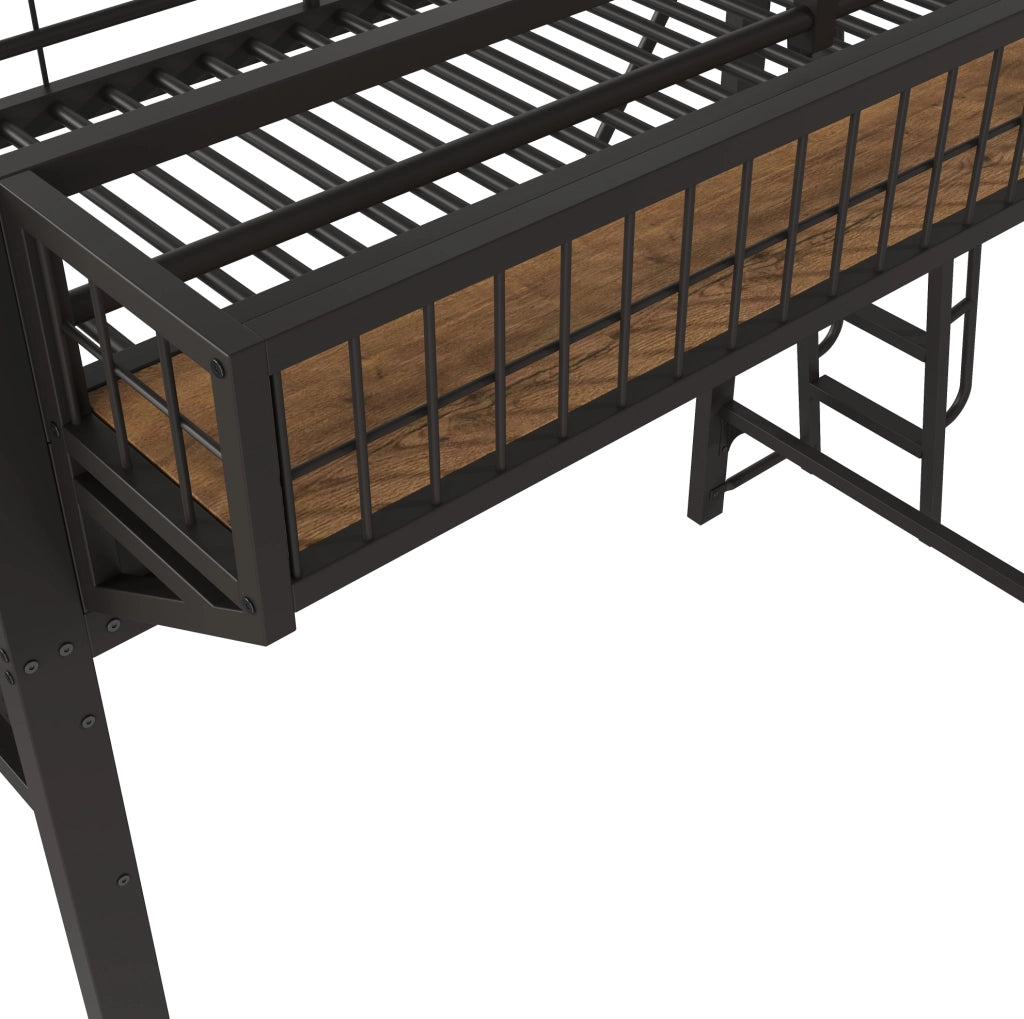 Letto a soppalco in metallo 90 x 200 cm con vani portaoggetti; nero