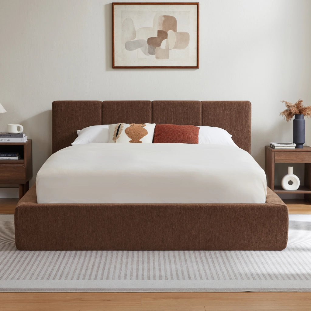 Struttura letto 140x200 cm con testiera imbottita e telaio in acciaio rinforzato, montaggio semplice, senza materasso