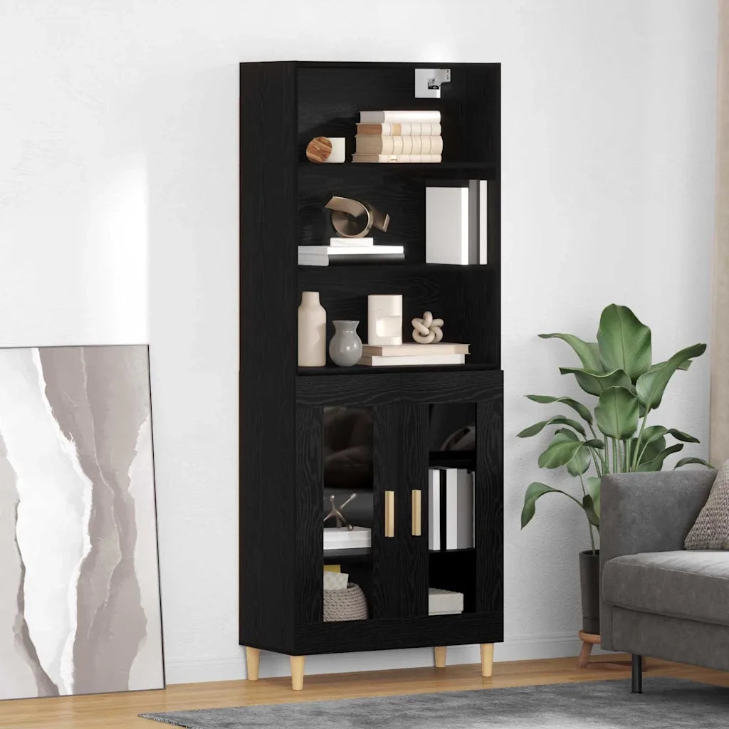Credenza | Madia | Buffet da pranzo | Armadio da pranzo Rovere Nero 69,5 x 32,5 x 180 cm Legno multistrato