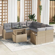 Set Divano da Giardino con archiviazione 9 pcs Beige polyrattan