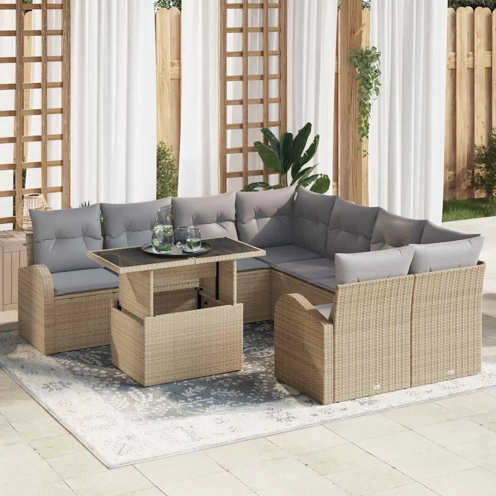Set Divano da Giardino con archiviazione 9 pcs Beige polyrattan