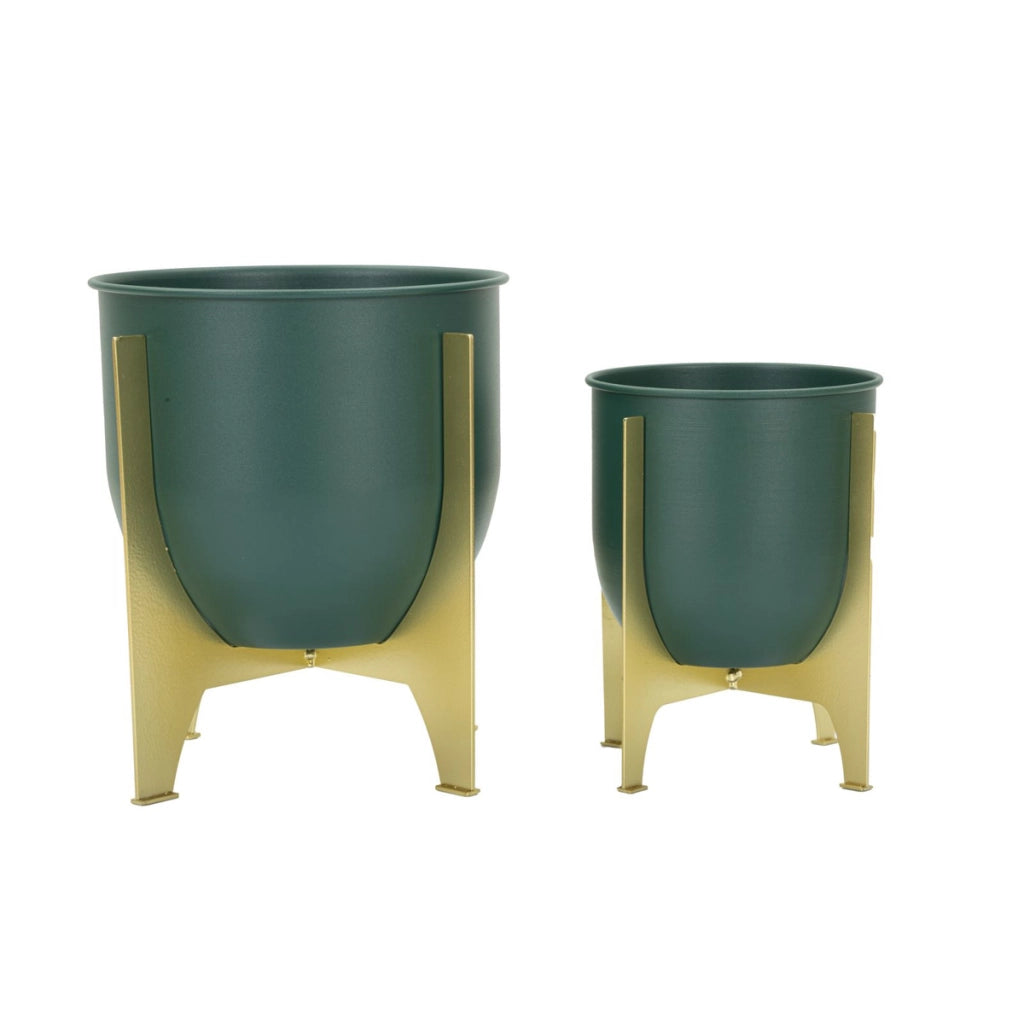 Set di 2 Vasi per Piante VKH396, Verde, Metallo, 24,5x24,5x2 cm