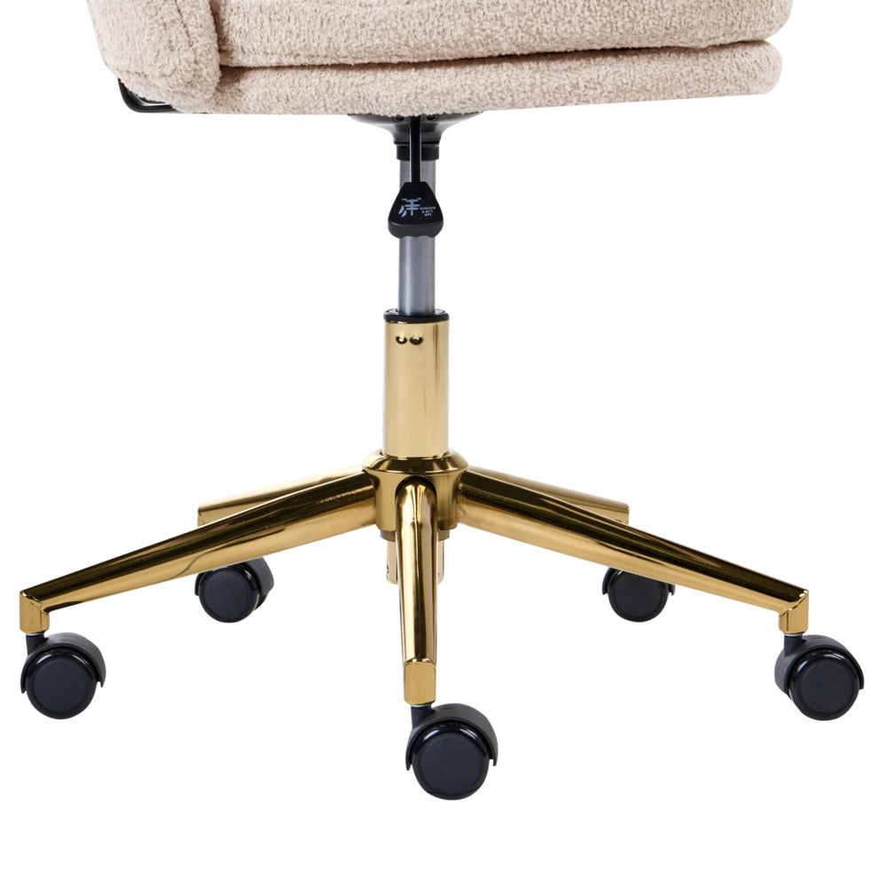 Sedia da ufficio in tessuto bouclé beige chiaro senza braccioli completamente girevole con regolazione dell'altezza del sedile
