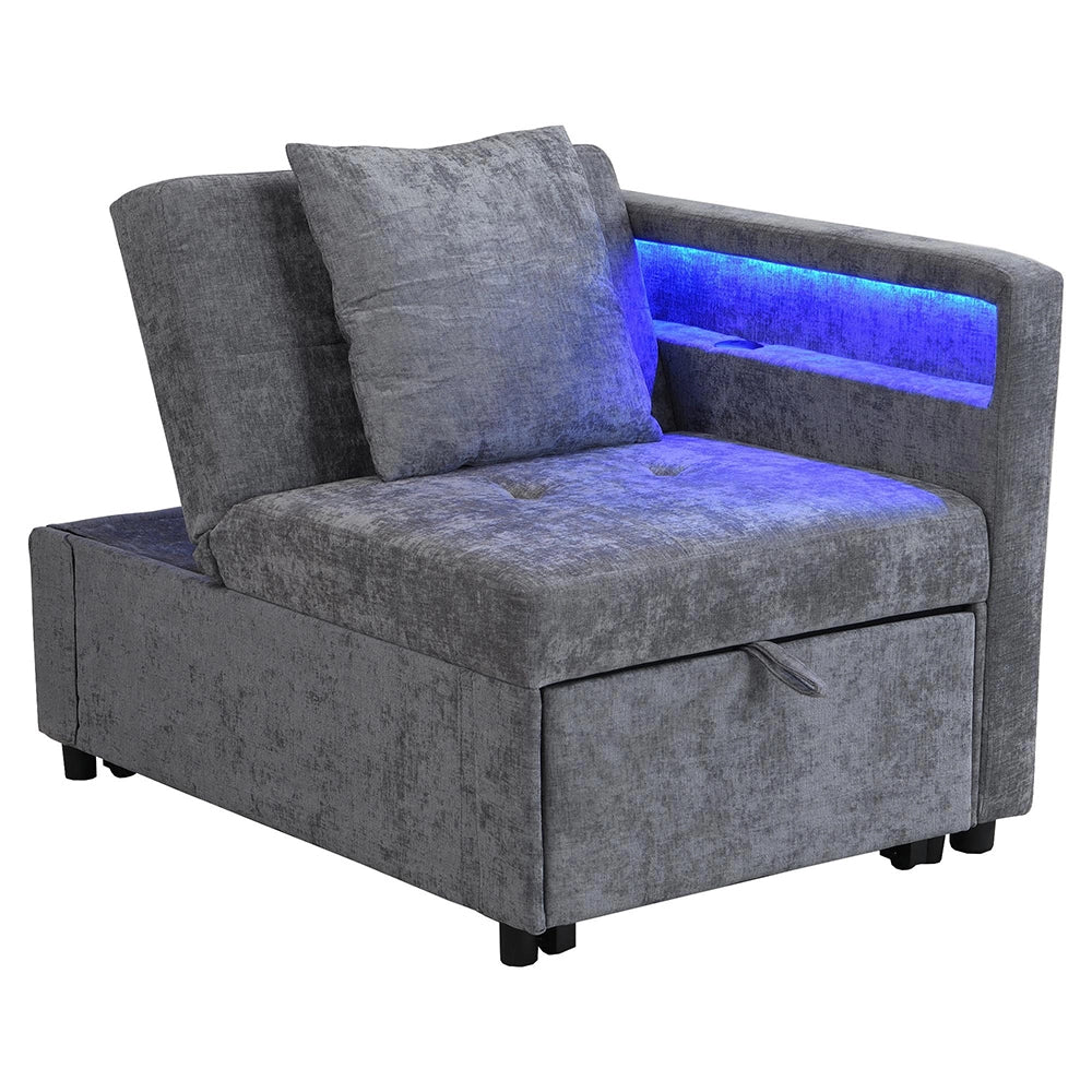 Divano letto 3 in 1 multifunzione - Xylo - tessuto lino, schienale regolabile, braccioli con LED e USB/Type-C