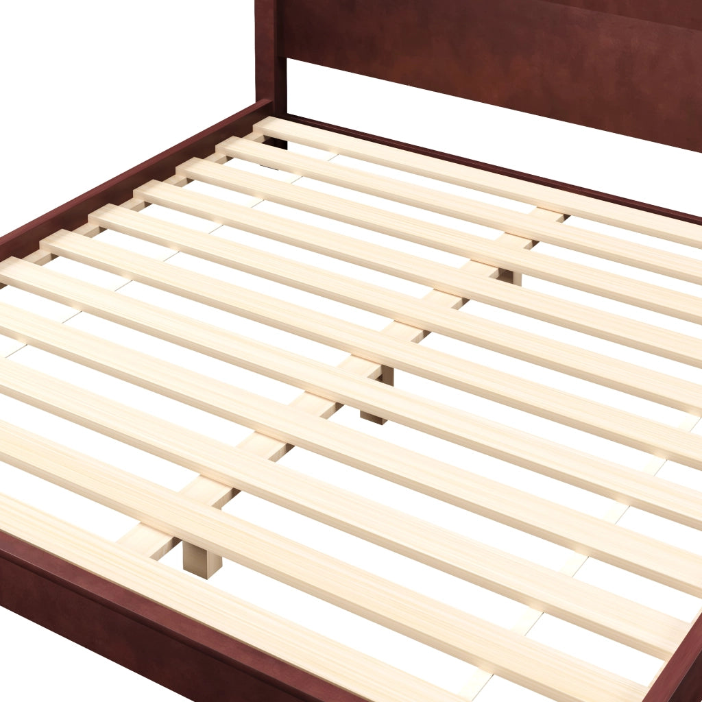 Letto piattaforma 180 × 200 cm con testiera e rete a doghe in MDF e legno colore marrone