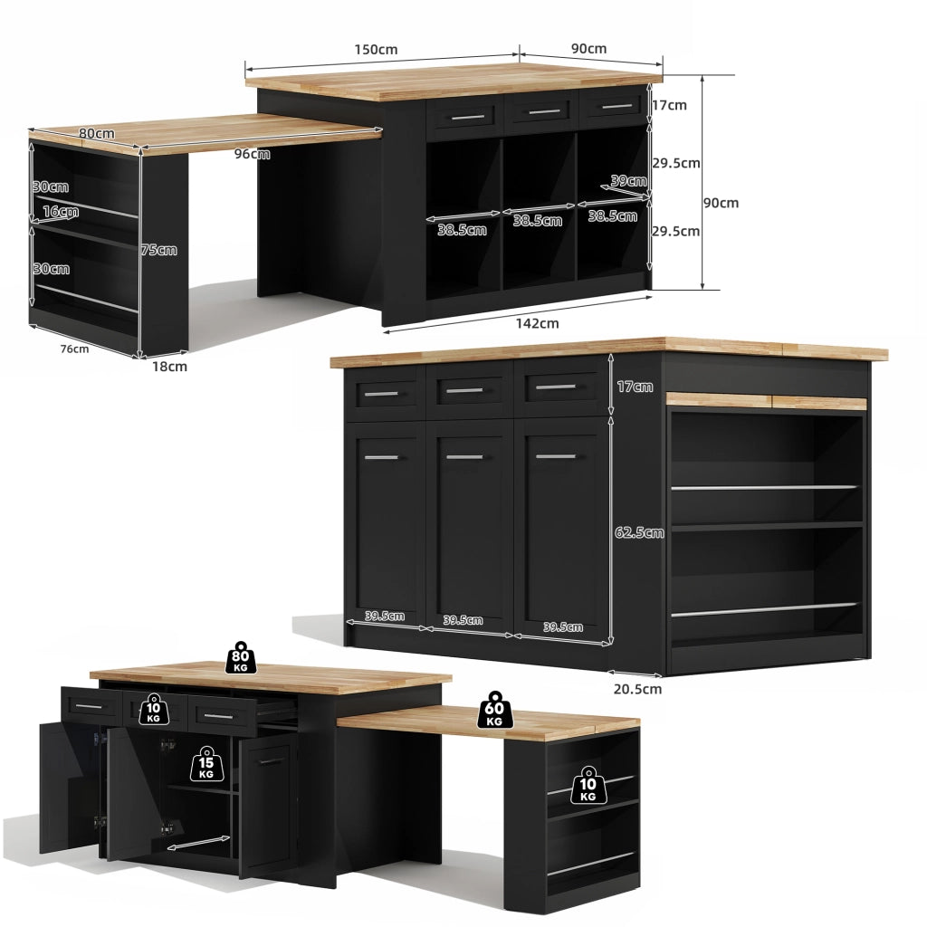Tavolo da cucina allungabile ¨C Minimal ¨C Nero effetto legno, 150x96 cm, salvaspazio
