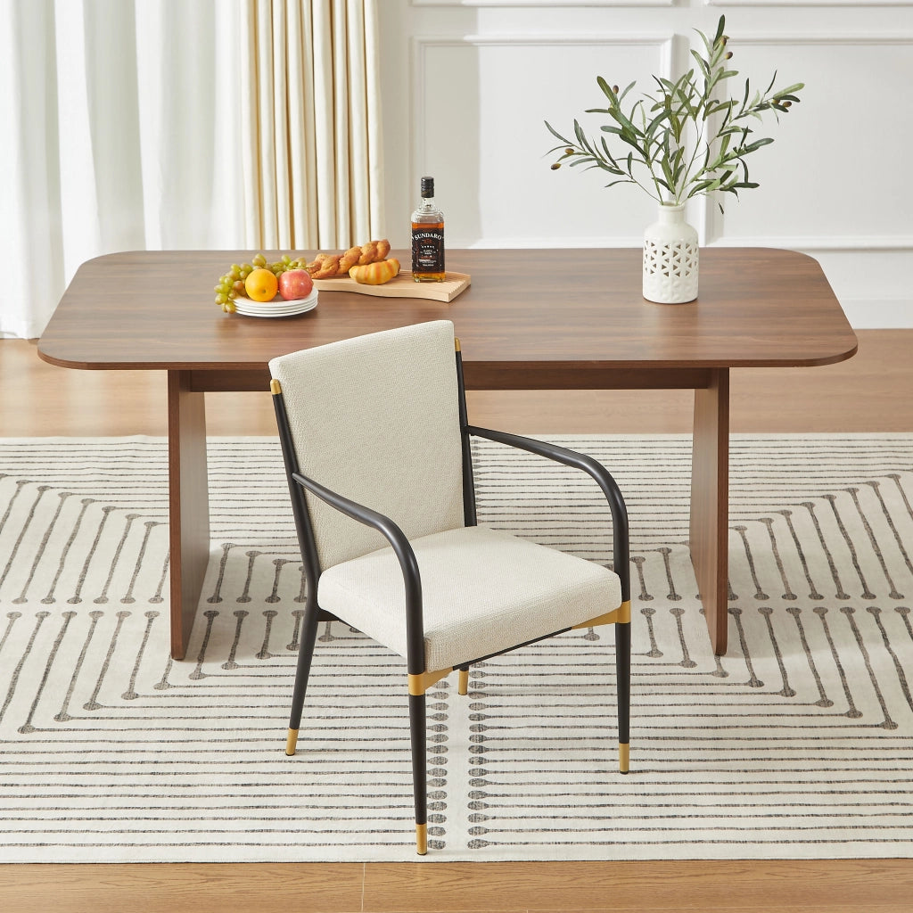 Sedie da sala da pranzo set di 2 con braccioli e piedini regolabili, in tessuto beige con dettagli oro