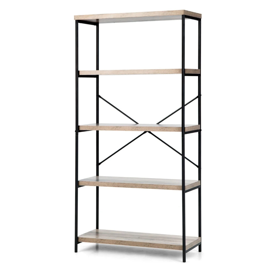 Libreria a 5 ripiani set da 1 spazio di archiviazione funzionale stile industriale metallo e legno grigio 20_0010750