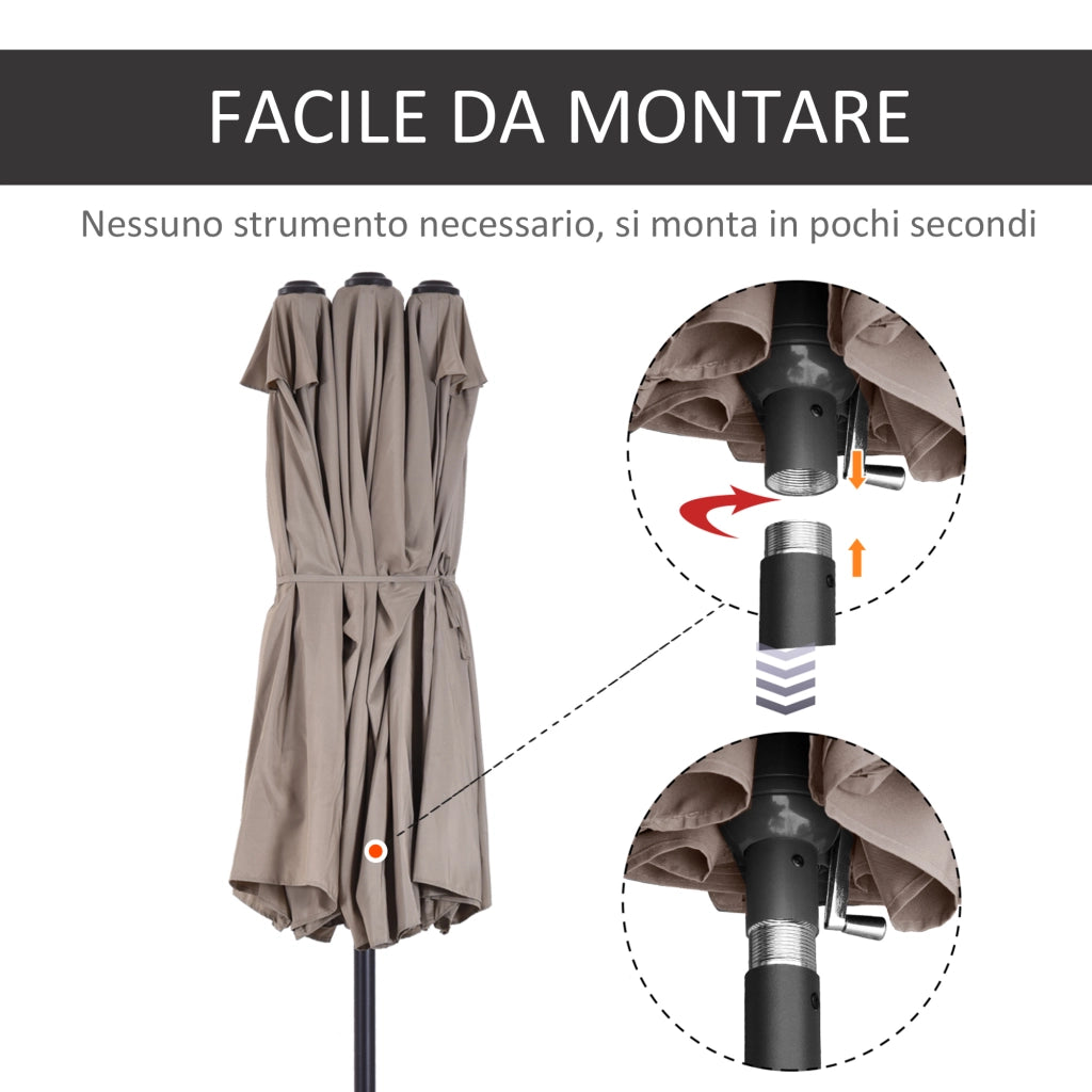 Ombrellone doppio da giardino ¨C Xylo ¨C acciaio e poliestere, apertura a manovella, 455x265x238cm