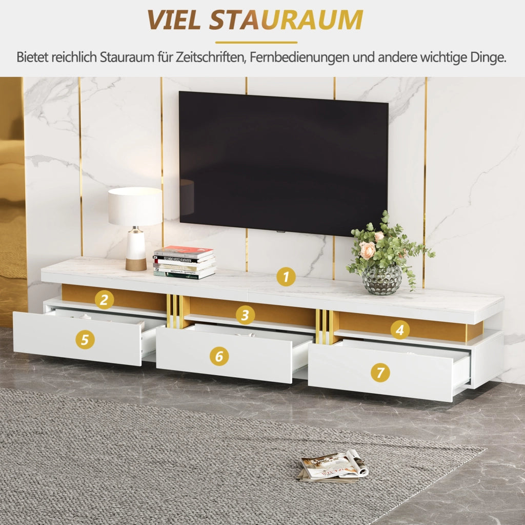 TV MOBILE TV 200 x 40 x 42 cm Bianco in Truciolare con 3 cassetti e foro passacavi