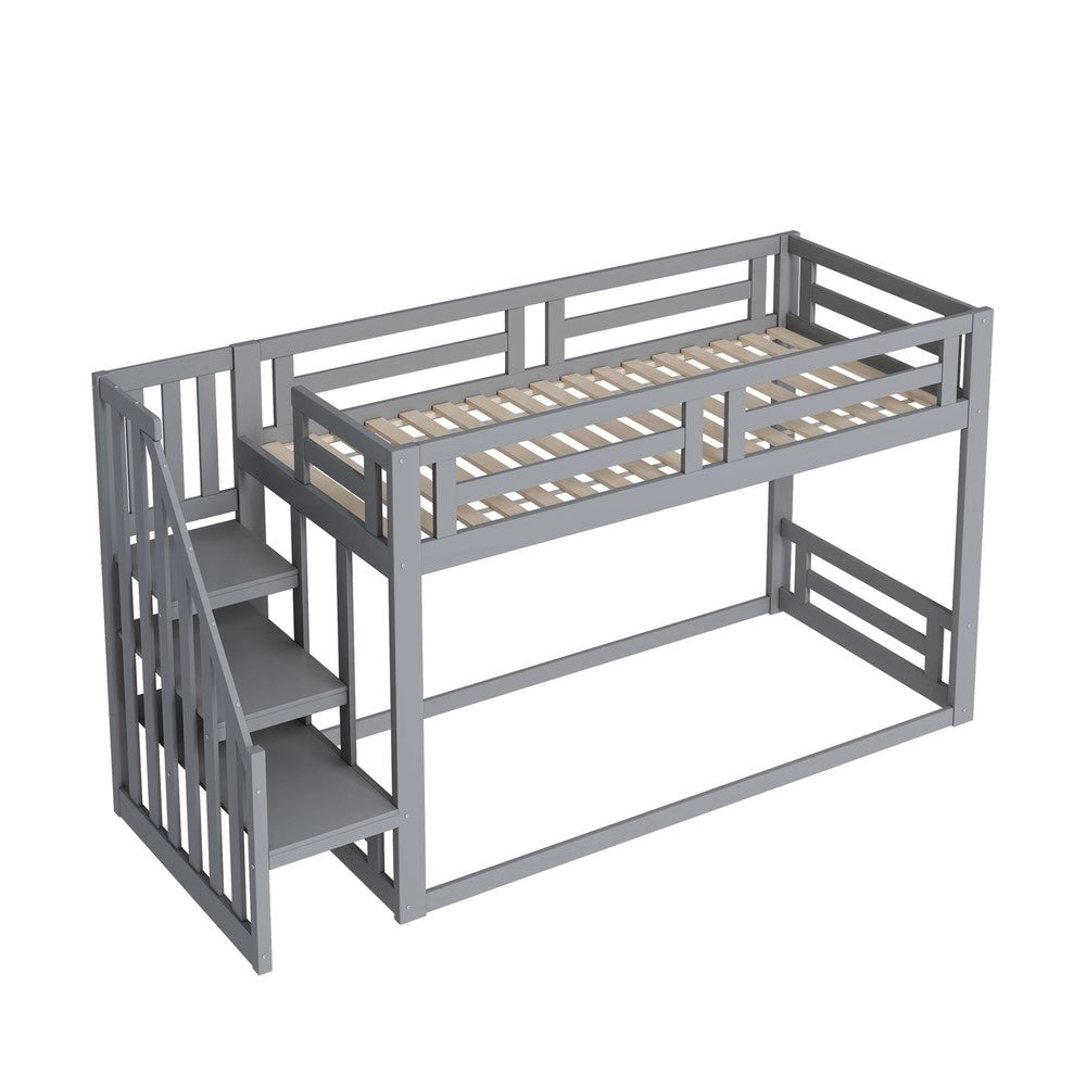 Letto a castello singolo ¨C Minimal ¨C grigio 90x200cm legno massello pino con rete a doghe
