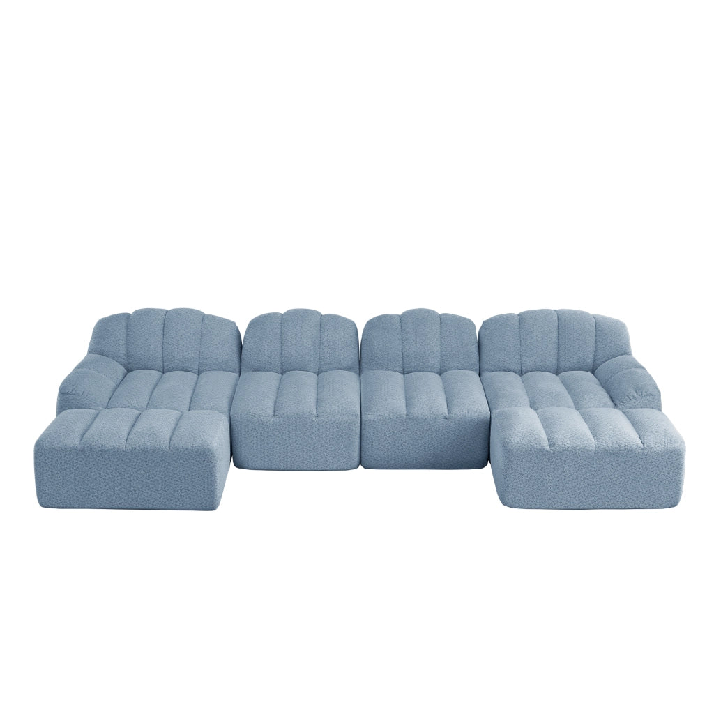 Divano Modulare U 4 Posti con 2 Ottoman ¨C Xylo ¨C Tessuto Morbido Blu, Seduta Profonda