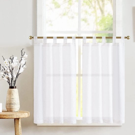 Set di vetrata in lino trasparente a metà, 2 pezzi - 65 x 90 cm per cucina e soggiorno