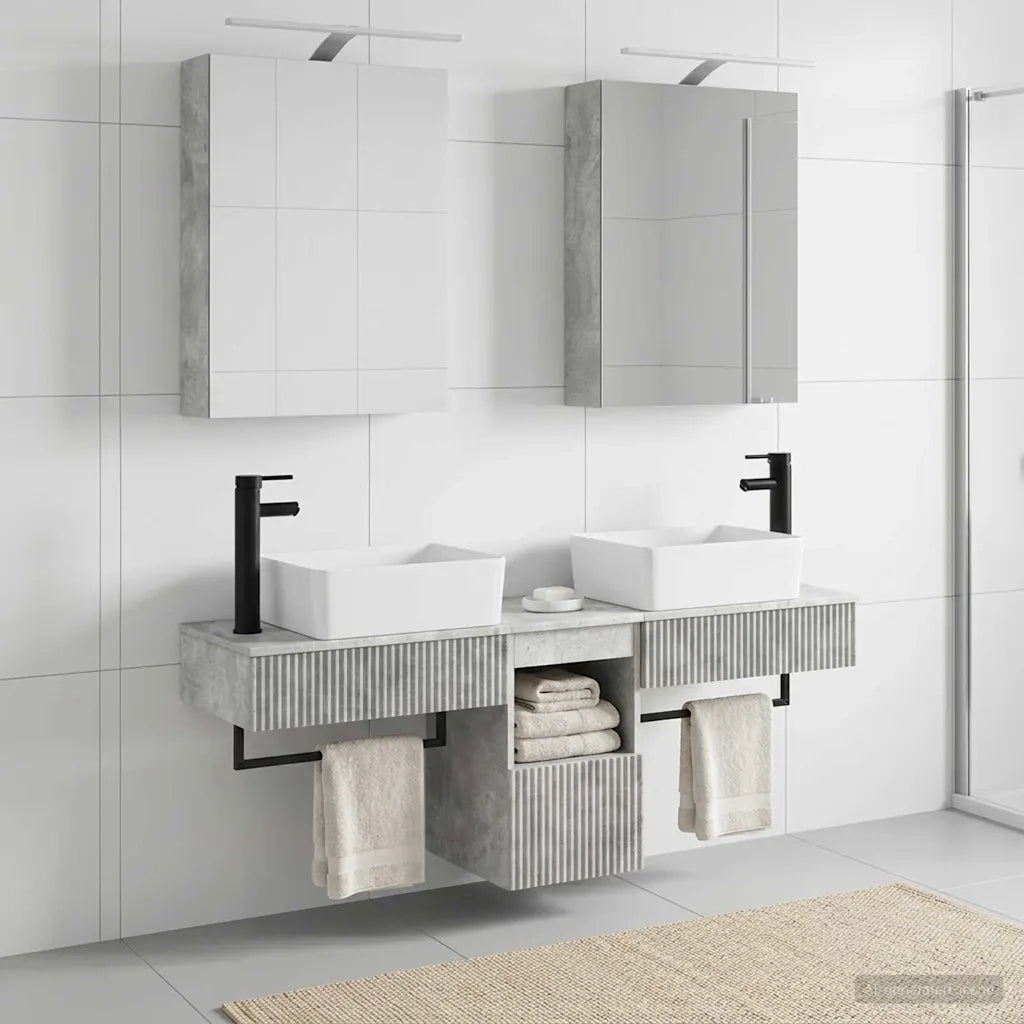 Set di Armadi da Bagno 5 pz Grigio Cemento Legno ingegnerizzato 3406314