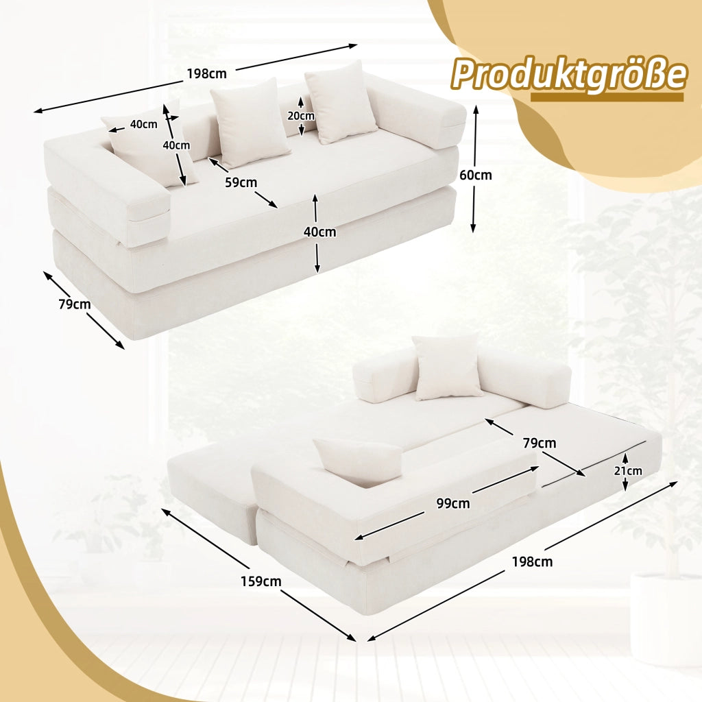 Divano modulare con tasche laterali e base antiscivolo in chenille beige