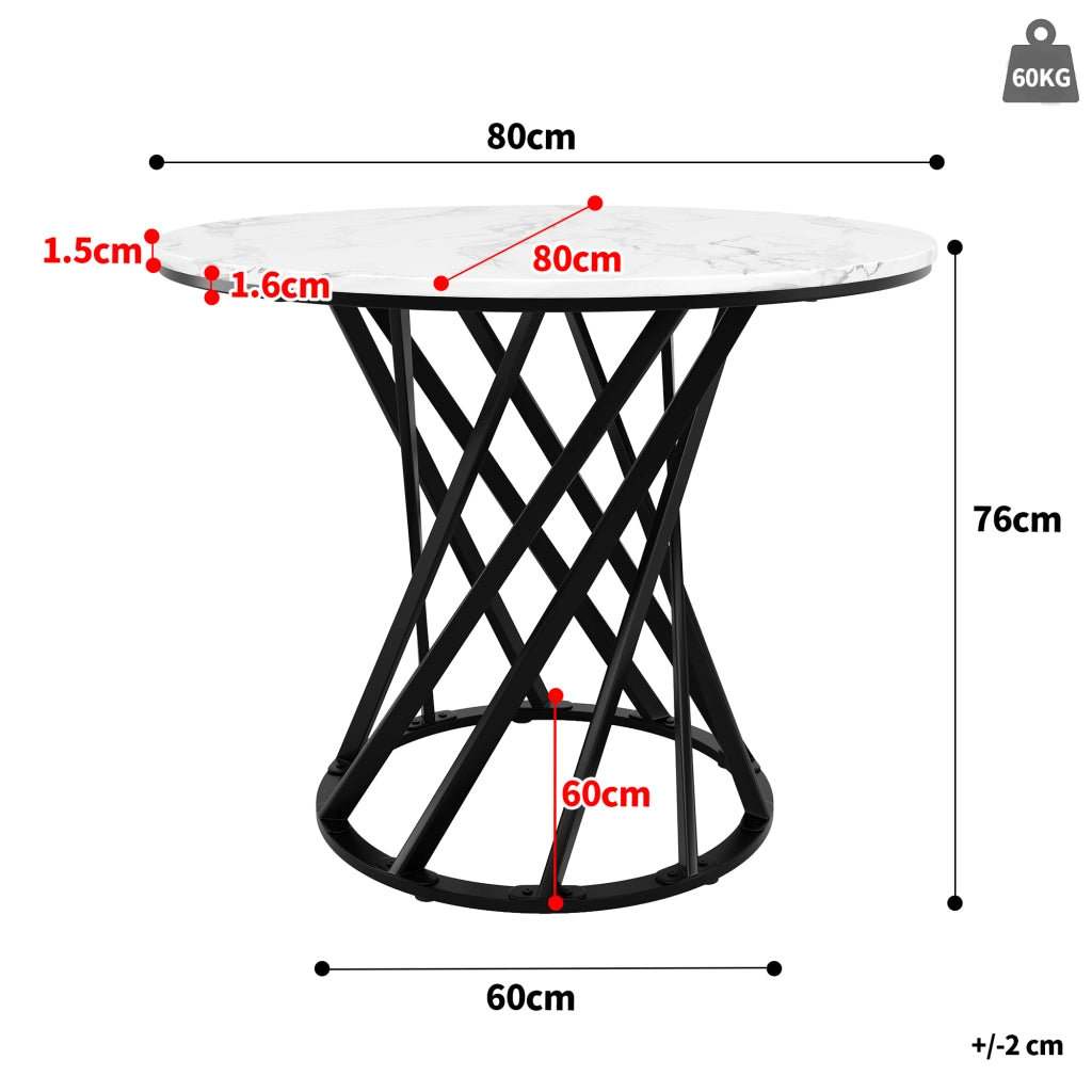Tavolo da pranzo rotondo 80 cm in MDF bianco e metallo nero, stabile e versatile