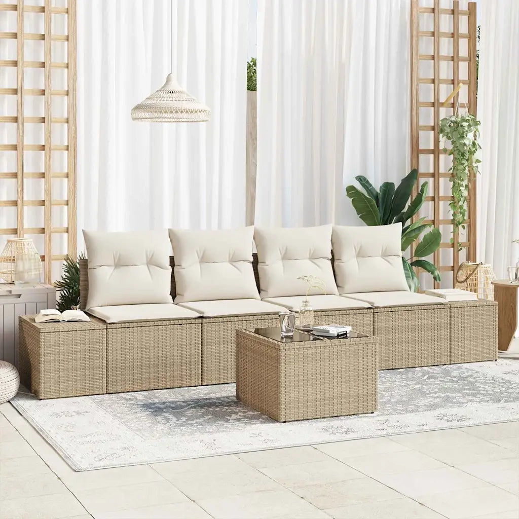 Set Divano da Giardino 5 pcs Beige e Crema polyrattan