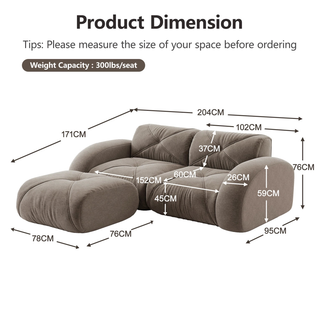 Divano modulare 2 posti - Zephmum- 32D schiuma ad alta densit¨¤, tessuto chenille, antiscivolo, marrone