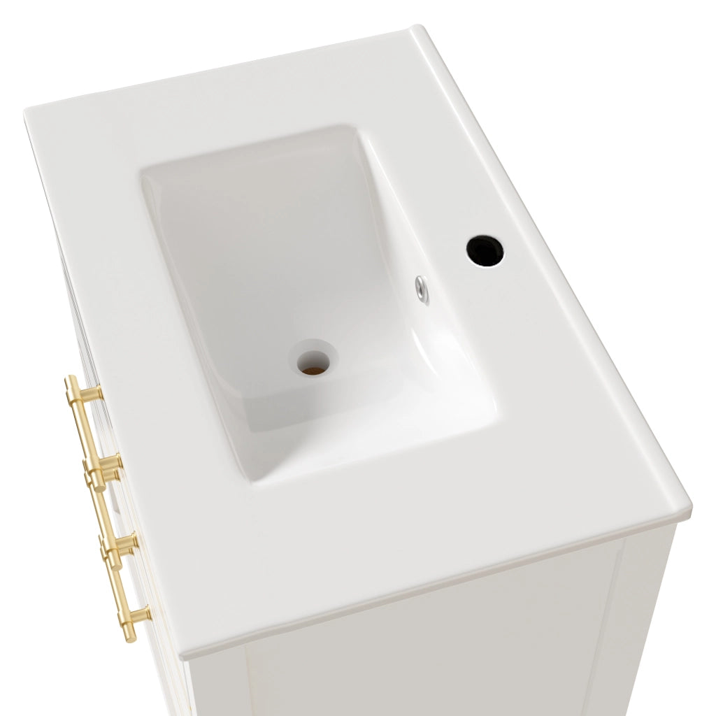 Mobiletto con lavabo da bagno a terra in MDF con lavabo in ceramica 2 cassetti vano aperto bianco e oro 76 cm