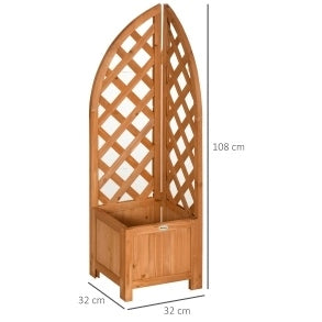 Fioriera angolare in legno di abete con grigliato integrato, 32x32x108 cm, colore marrone per giardino e balcone