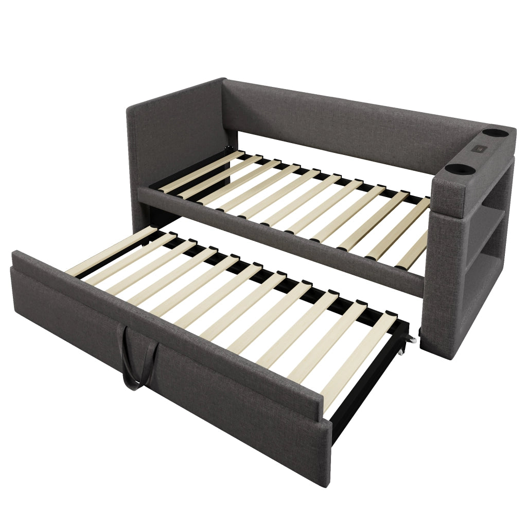 Divano letto singolo 90x190 cm grigio con letto estraibile