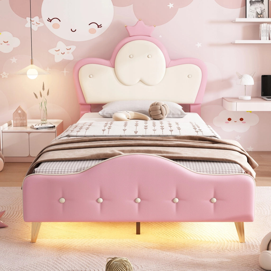 Letto imbottito 90x200 LED - Xylo - Rosa