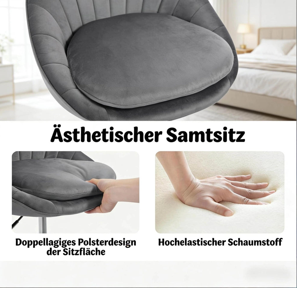 Sedia da ufficio ergonomica in velluto grigio scuro con ruote