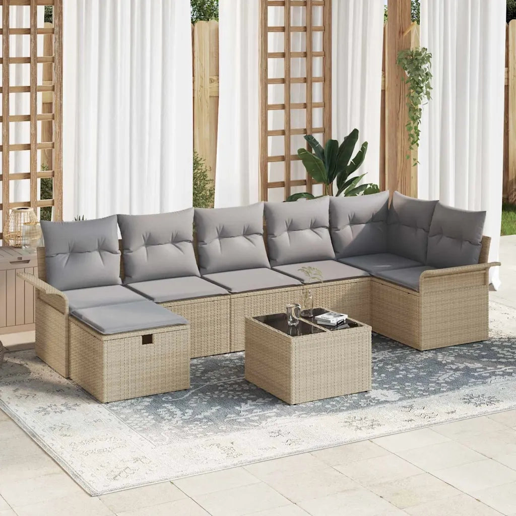 Set Divano da Giardino 8 pcs Beige e Grigio Chiaro polyrattan