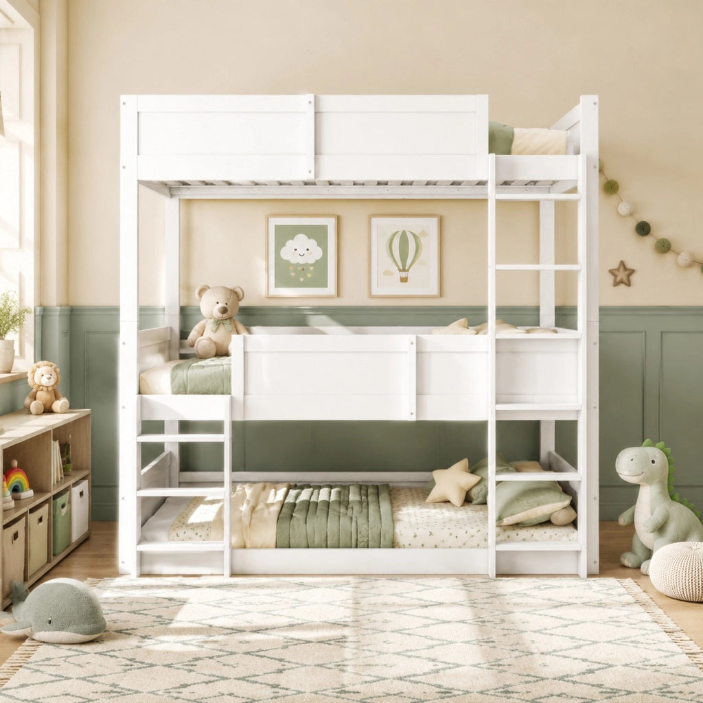 Letto a castello per bambini 90 × 200 cm trasformabile in legno bianco con sponde alte