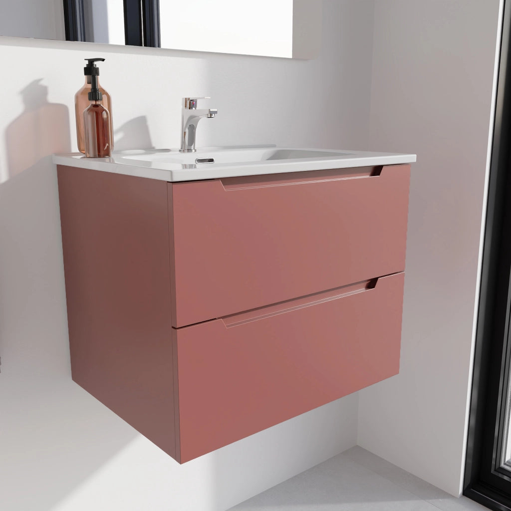 Mobile bagno sospeso 60cm terracotta due cassetti soft-close con lavabo bianco lucido | Bako