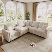 Divano angolare a L in ciniglia 235 x 208 cm con contenitore e USB; beige
