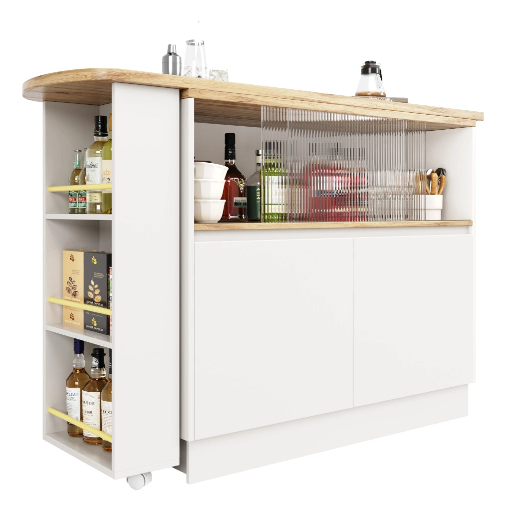 OKWISH Credenza da Cucina Girevole con Ripiani Aperti, Cassetto e Porta Scorrevole in Vetro, per Cucina, MDF, 90 x 45 x 100 cm