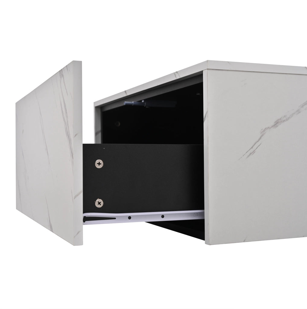 Tavolino da salotto 70x70x31 cm con cassetto in truciolare bianco effetto marmo HOMVRA