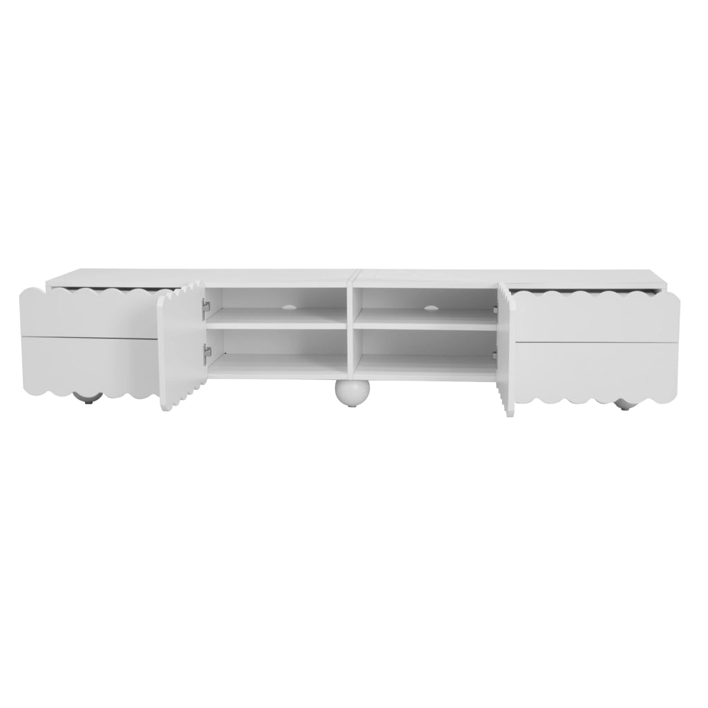 Mobile TV 175x38x37 cm con ante e cassetti in MDF e pannelli di particelle bianco