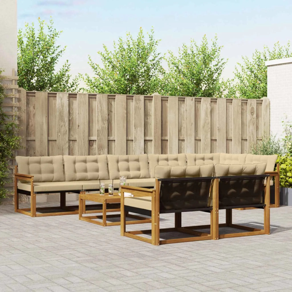 Set di divani da esterno con cuscino 9 pcs Naturale e Beige 3369596