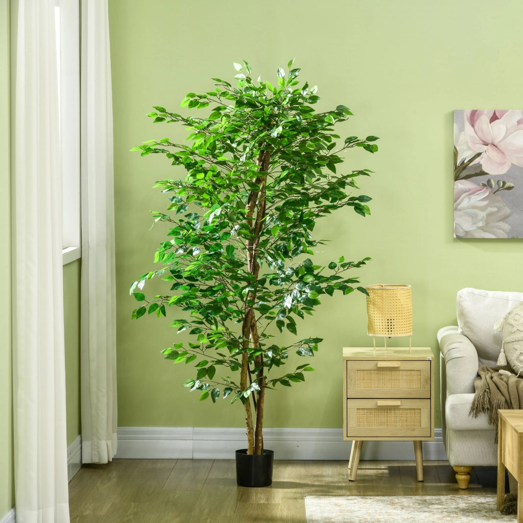 Ficus artificiale con 1260 foglie e vaso in cemento verde; altezza 180 cm per interni ed esterni